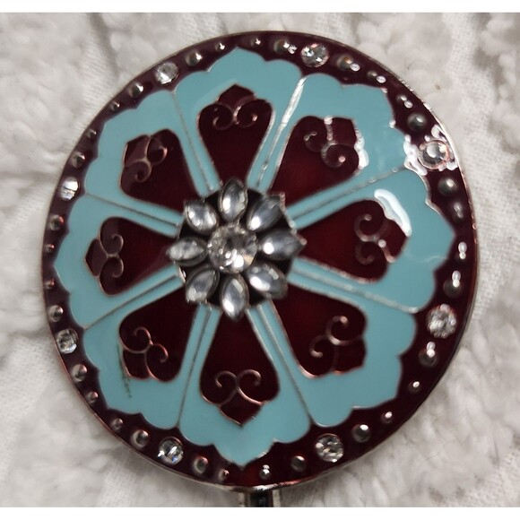 Pretty GANZ Purse Holder Table Hook Handbag Enamel & Floral Jewel VguC - Picture 2 of 5